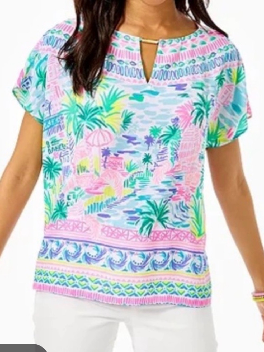 Lilly Pulitzer Pink & Aqua Palm-Print Tunic Top